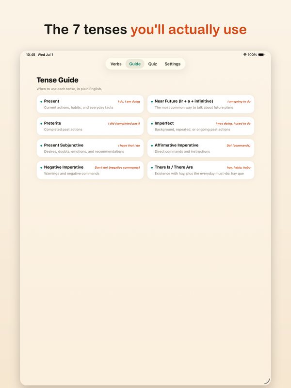 VerboMX tense guide on iPad